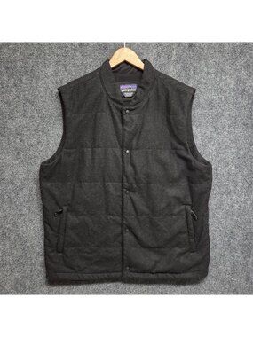 Patagonia Vest Mens XL Black Recycled Wool Blend Snap Outdoors Casual Sleeveless